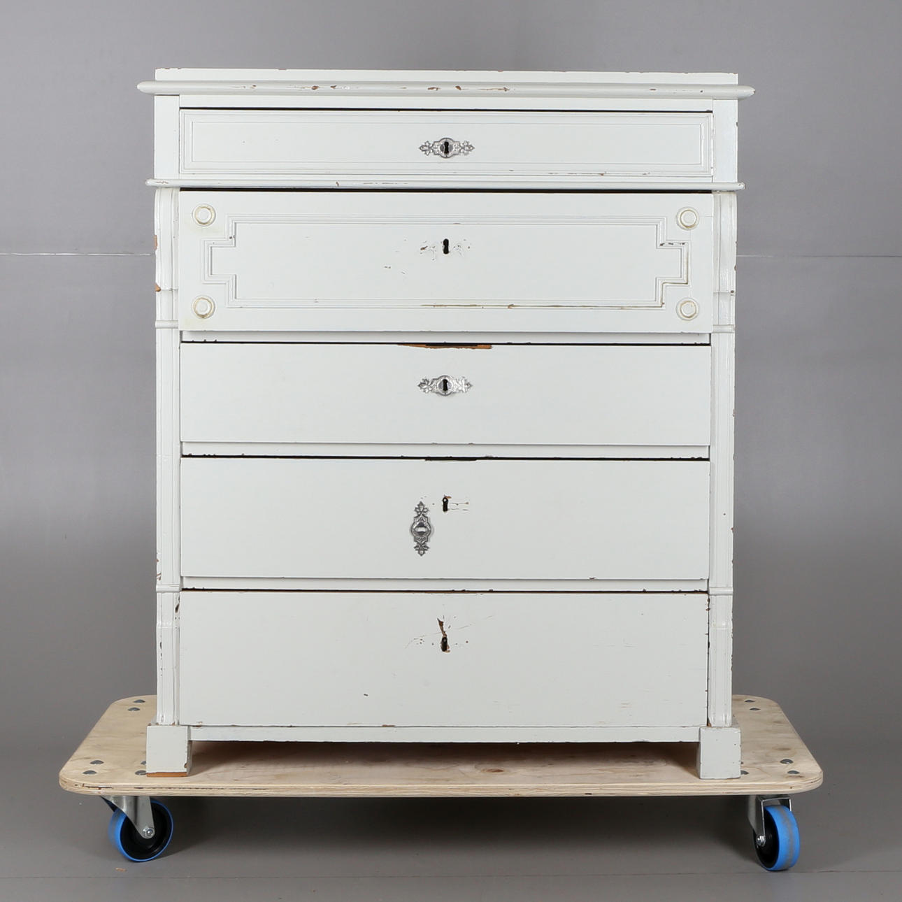 BYRÅ, 5 lådor, vitmålad, 18/1900-tal.