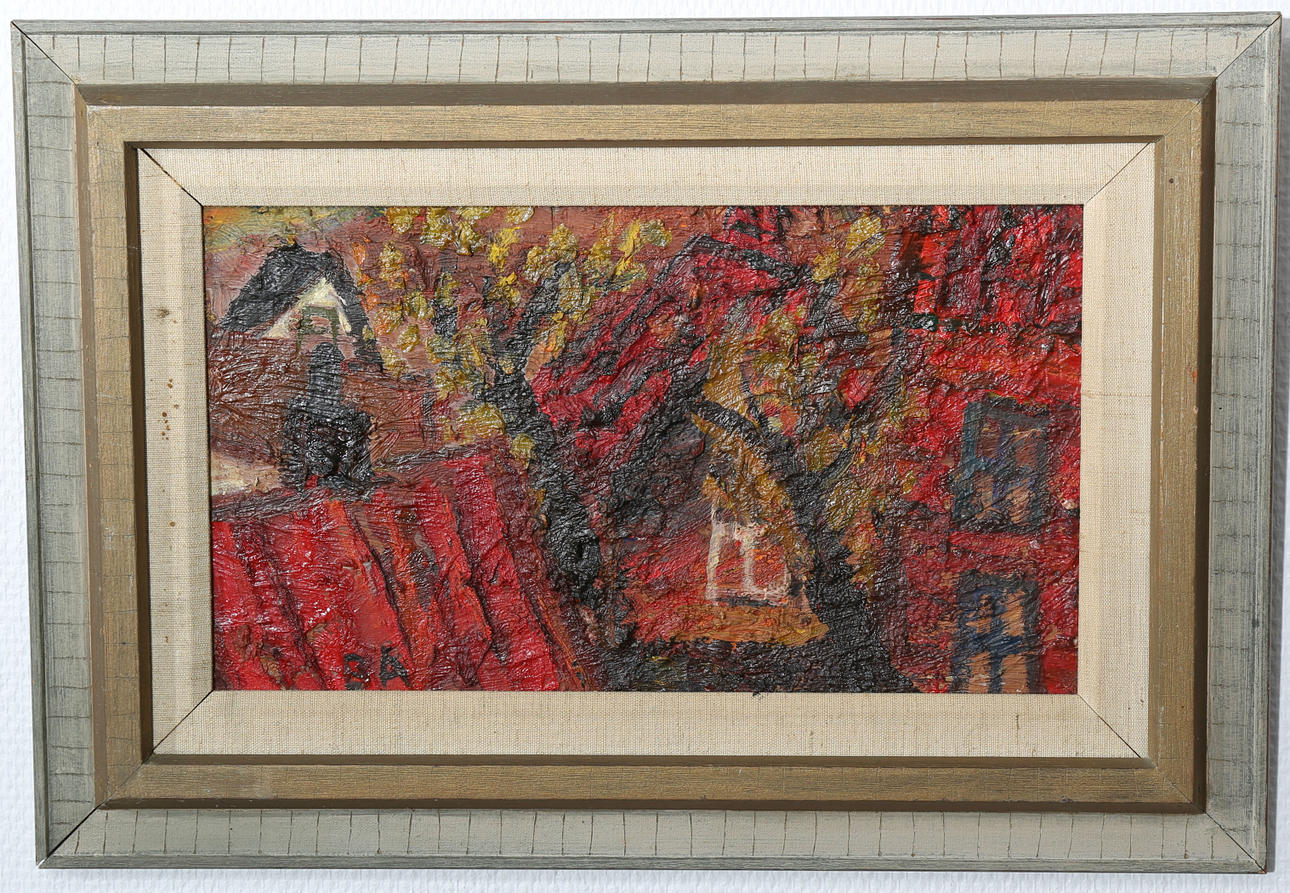 BERTIL ANDERSSON. Olja på pannå, Komposition, signerad BA.