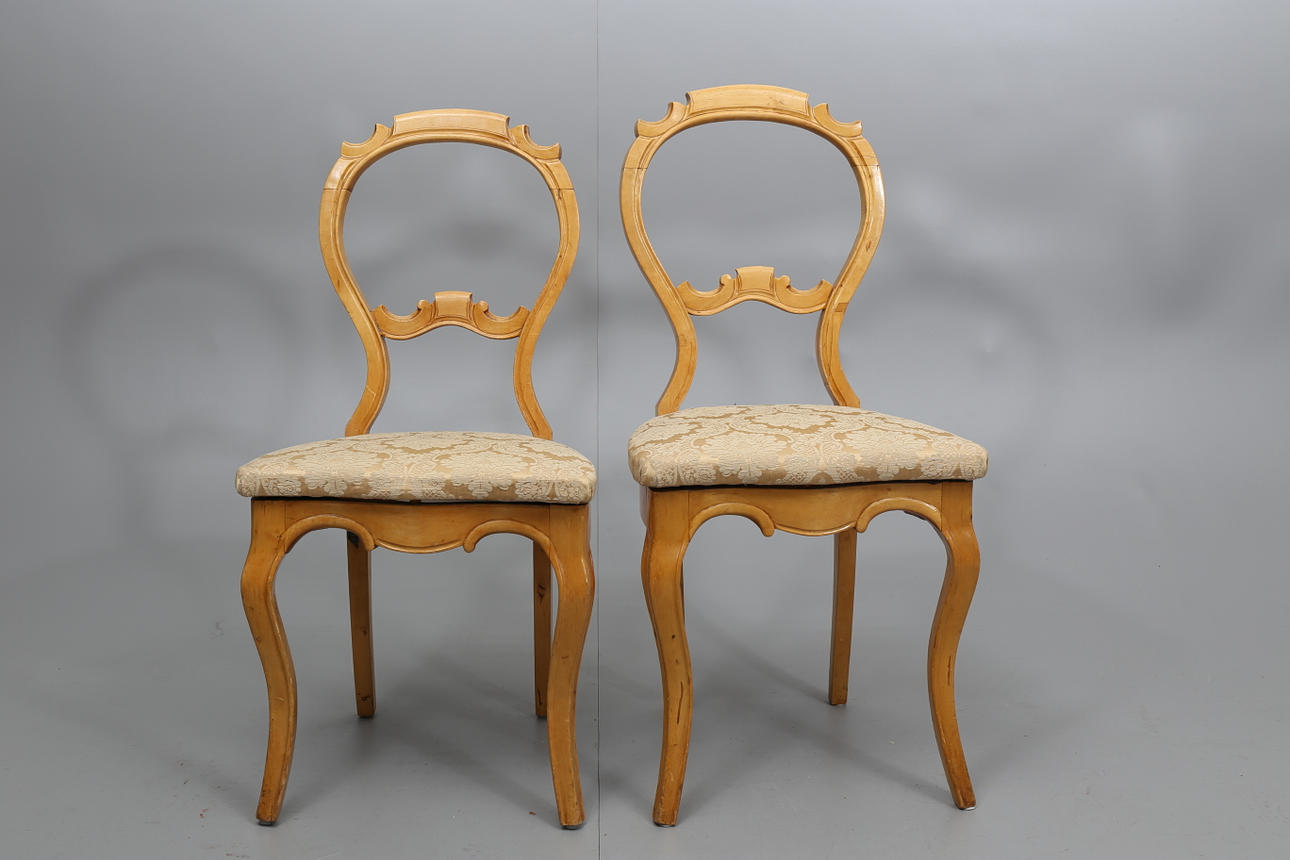 STOLAR, björk, 2 stycken, nyrokoko, 1800-1900-tal.