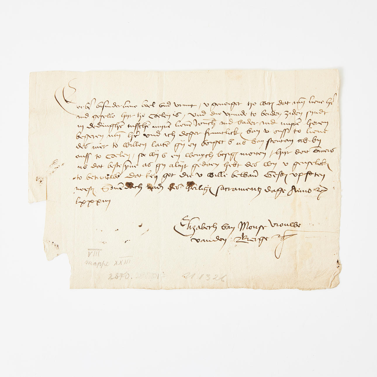 ELIZABETH VAN DEN BERGE, signed letter, Cologne 1584.