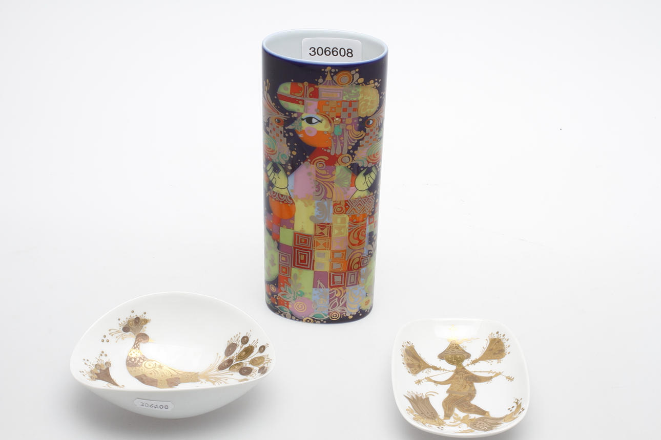 VAS samt SKÅLAR, 3 delar, porslin, Björn Winblad, Rosenthal.