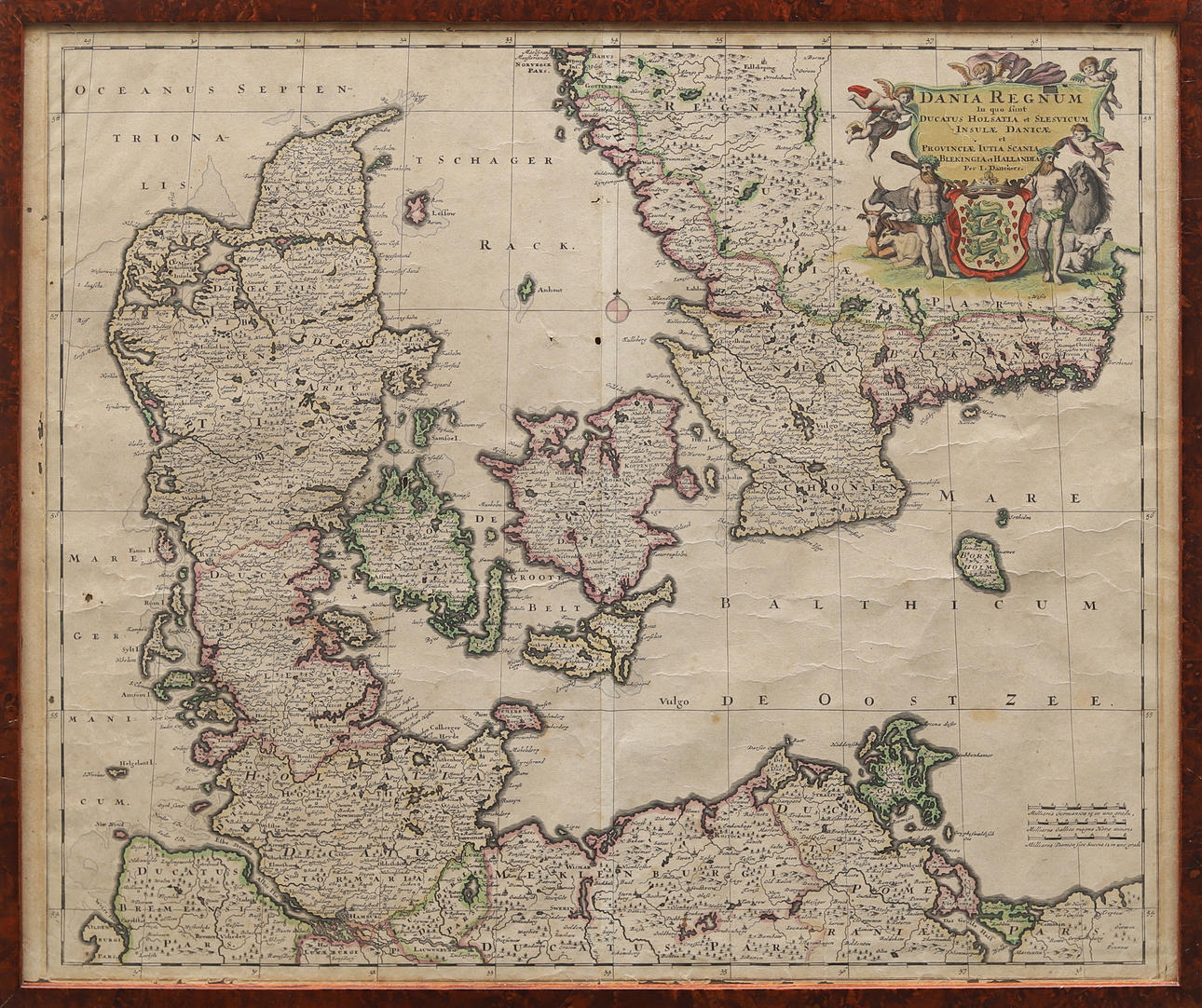 MAPA "Dania Regnum", coloreado a mano, Amsterdam ca 1690.