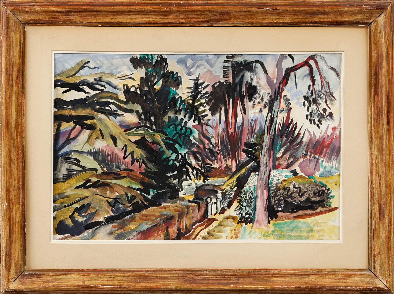 KATHERINE CHURCH. "Cedar Path". Gouache, signed and dated -46.