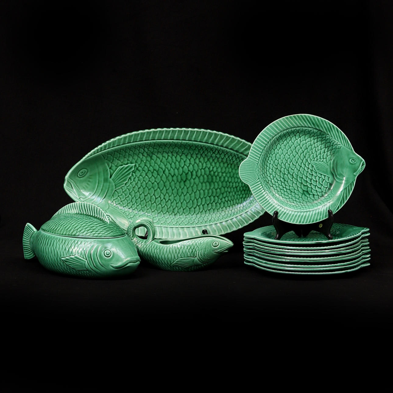 FISH SET, ceramic, Sarreguemines, France.