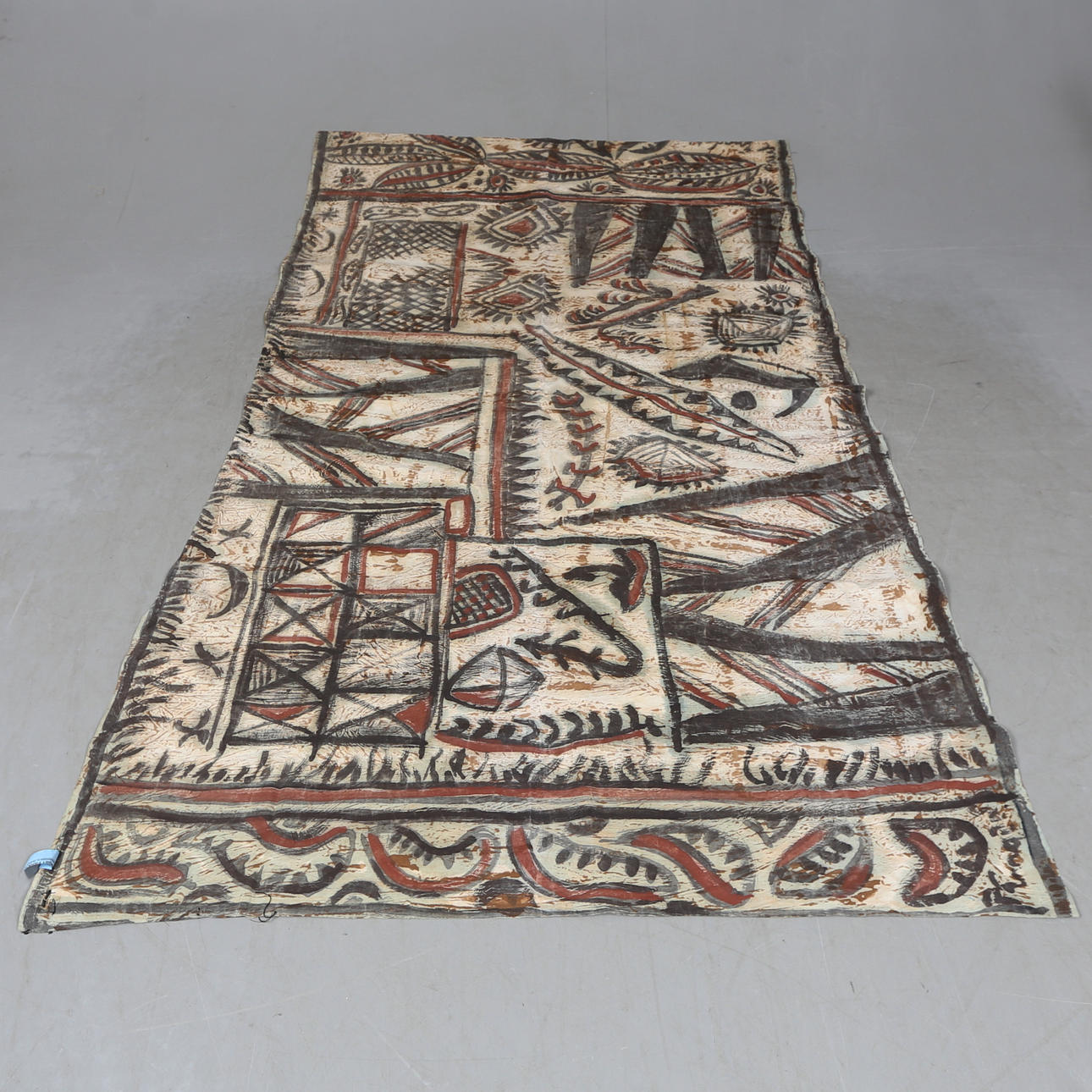 PAUL ENGDAHL. Painted textile/Tapa, signed.