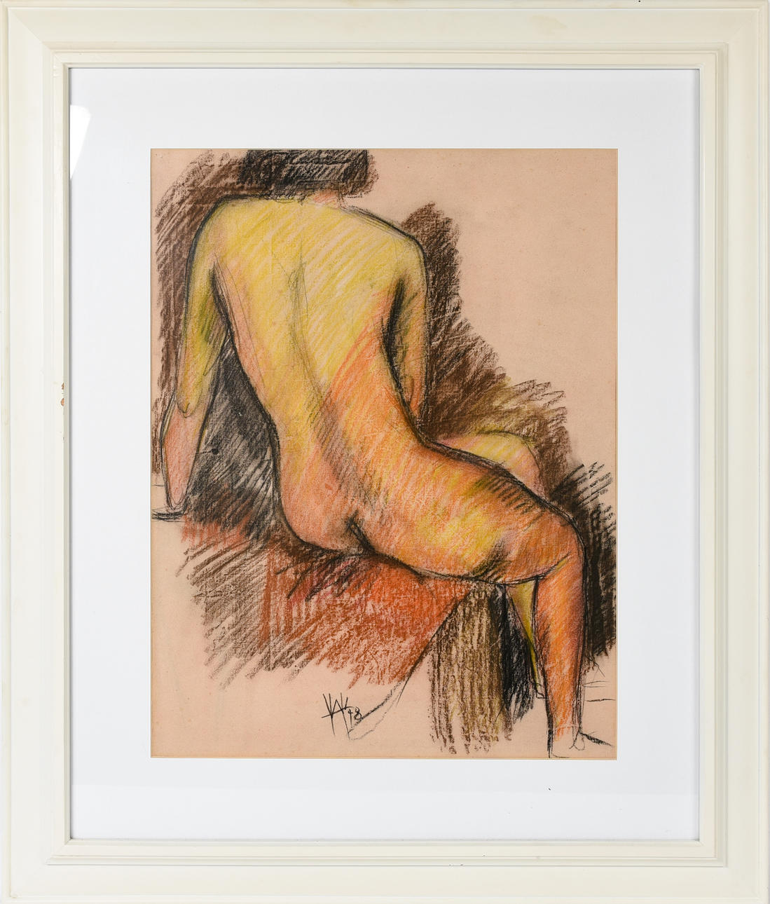 WILHELM HESSELBACH. ”Feminlicher Rückenakt”, pastellkrita på papper, signerad fram vänster, dat. 1948.