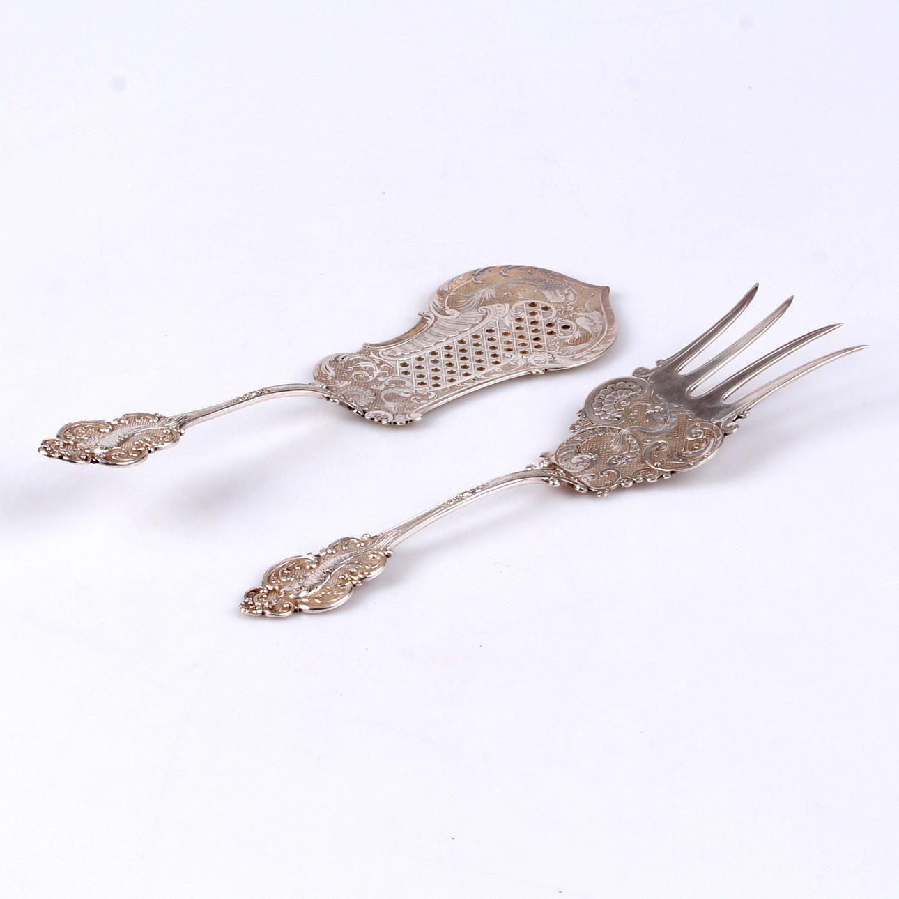 SERVERINGSBESTICK, 2 delar, nysilver, A G Dufva, tidigt 1900-tal.