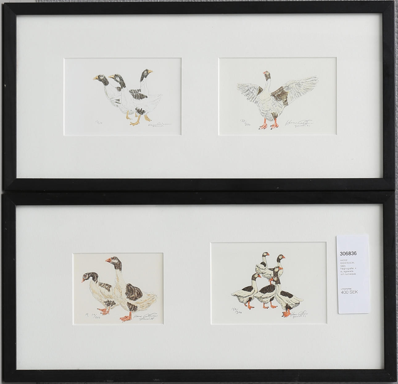 HASSE ANDERSSON. Gäss. Färglitografier, 4 st, signerade och numrerade.