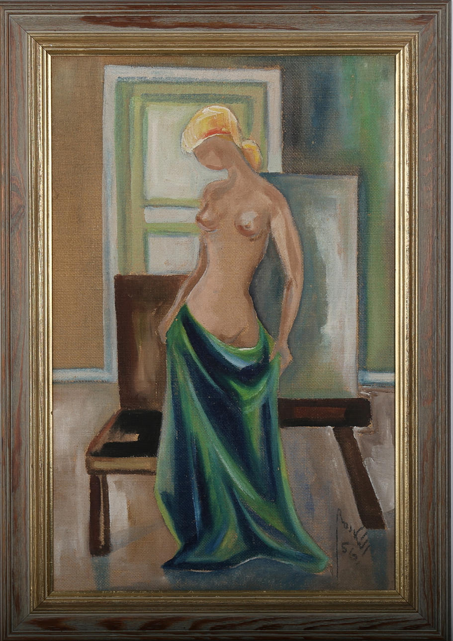 OIDENTIFIERAD konstnär, modellstudie, olja på pannå, otydligt signerad.