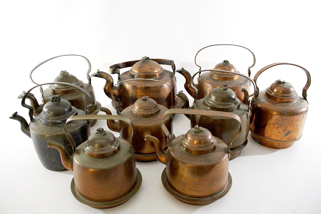 KOPPARKANNOR. 9 st, bi,a Skultuna och Exo Finland 1800-tal.