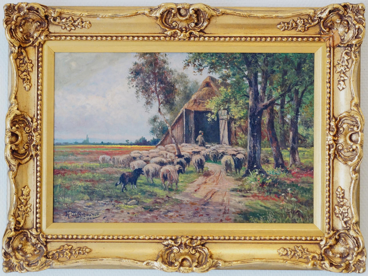 H W SCHWABEN. oil on panel, signed 1912.