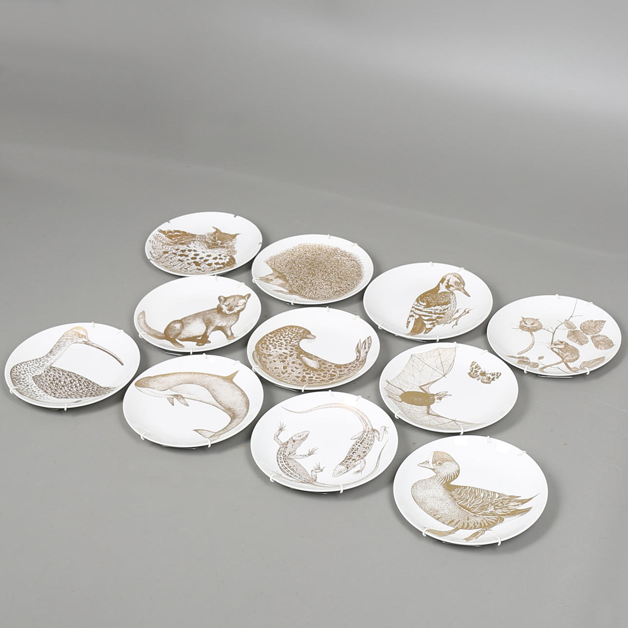 SAMLARTALLRIKAR i benporslin "Arter i fara", 11 st, Paul Hoff, Gustavsberg.