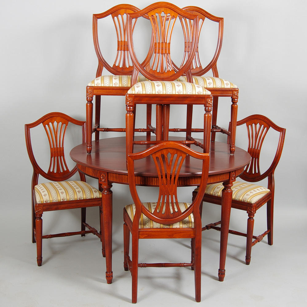 MATSALSGRUPP, mahogny med målad bordsskiva, gustaviansk stil.