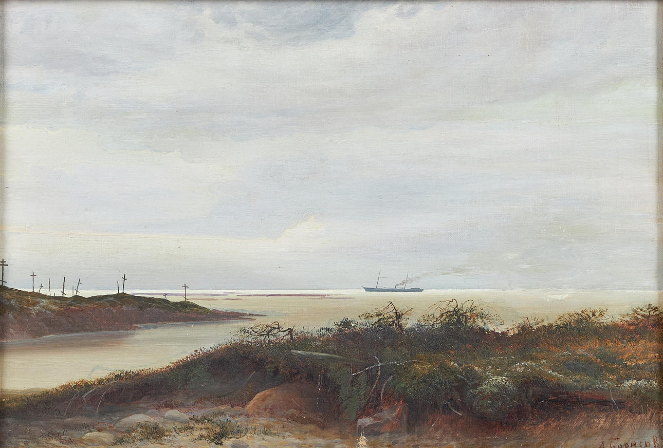 ALEXANDRE BORISOV (1866-1934). Misty day at the coast, signed, oil on canvas.