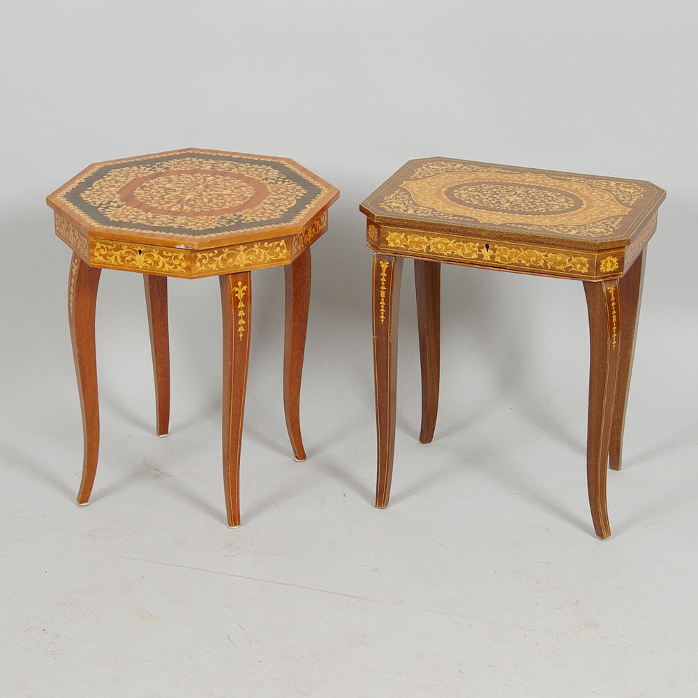 SYBORD, 2 stycken, mahogny med intarsia.