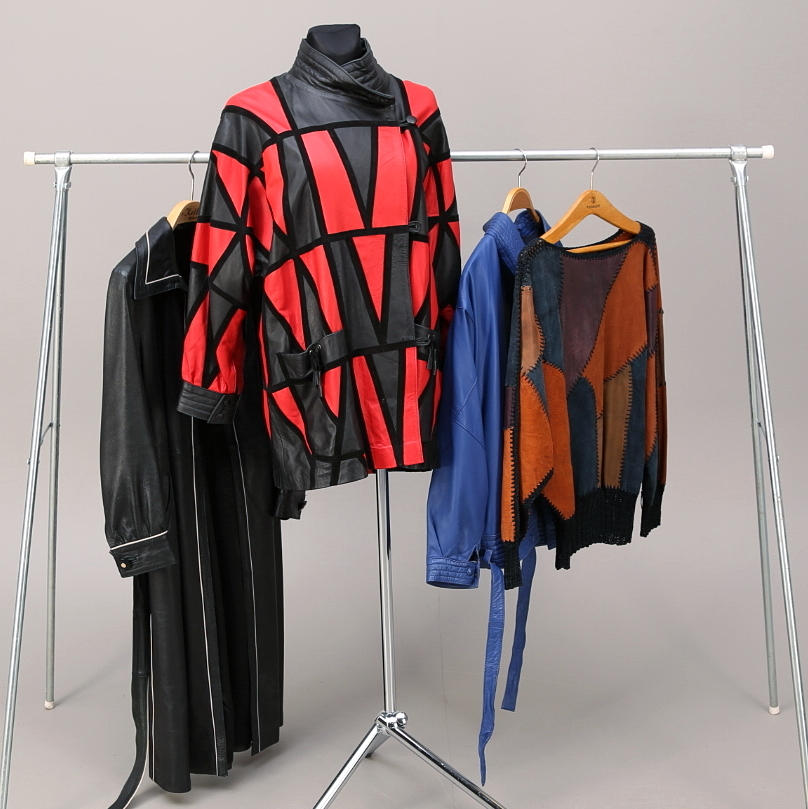 DAMKLÄDER, skinn, 1980-tal, kappa, jackor, tröja. M, 38-40.
