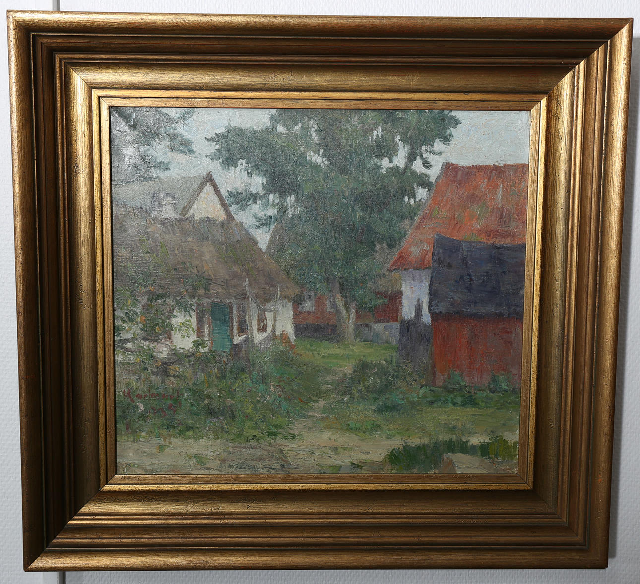 GERHARD KARLMARK. Olja på duk, Hus i gränden, signerad Karlmark.