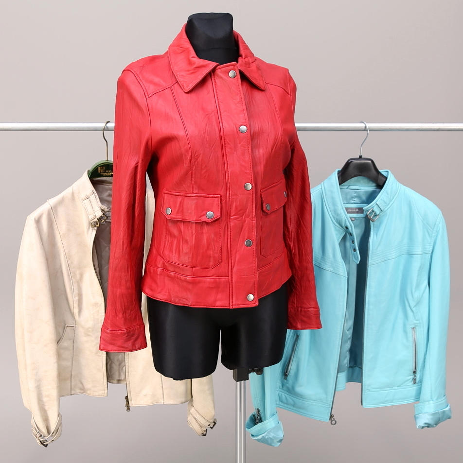 JACKOR, 3 st, skinn, MC-modell, damstorlek 40-42, Vera Pelle, Claire, Prêt.