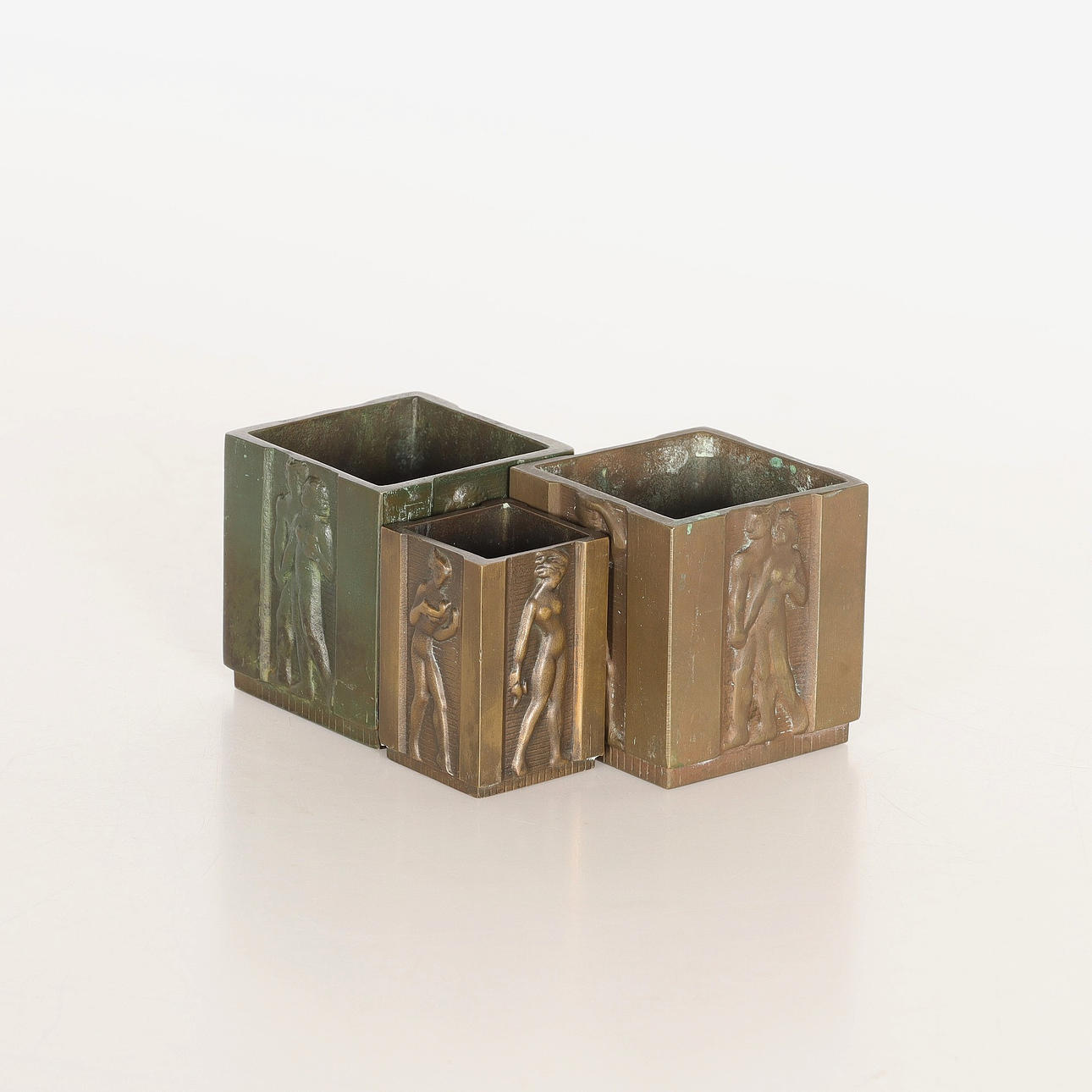 VASES, 3 pcs, bronze, GAB, Art Déco, 1930s.