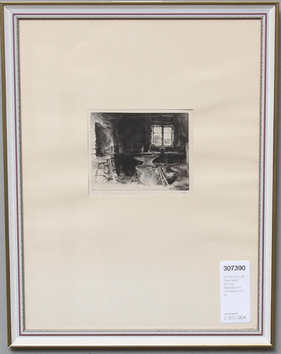 FOLKE GULLBY. "Bysmedja". Etsning. Signerad och numrerad 2/10.