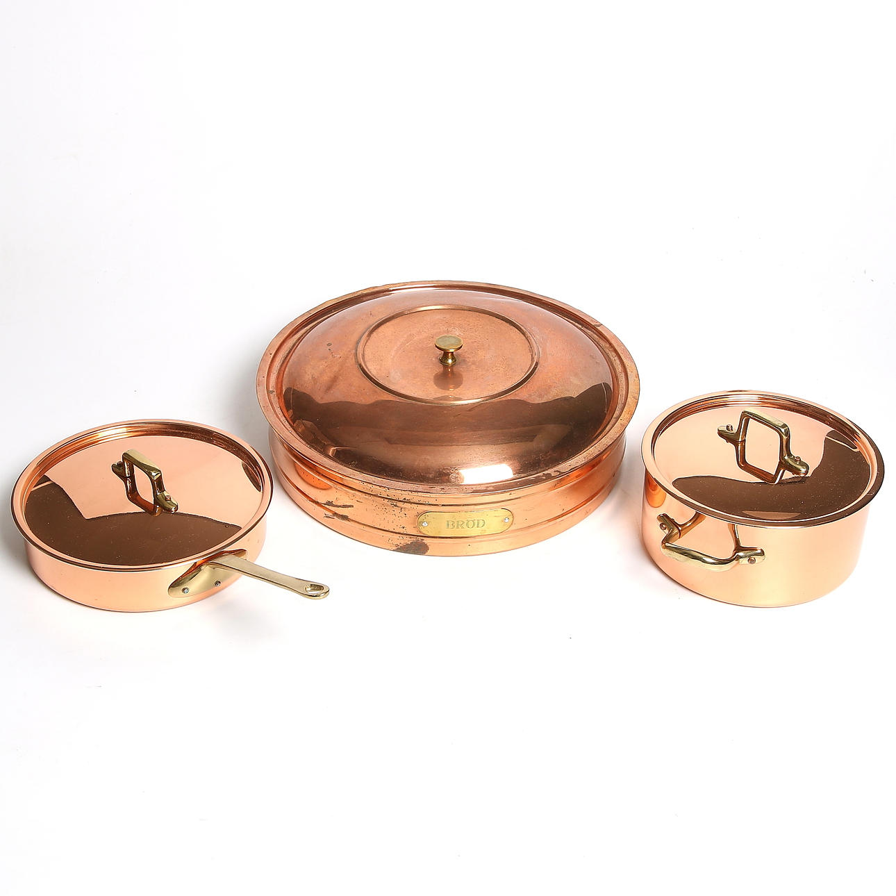 TRAKTÖRPANNA, KASTRULL samt BRÖDSKRIN, koppar, 1900-talets slut.