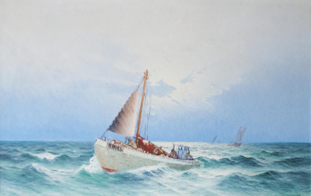 JOHAN OSSIAN-ANDERSSON. Fiskebåtar, olja på duk, signerad.