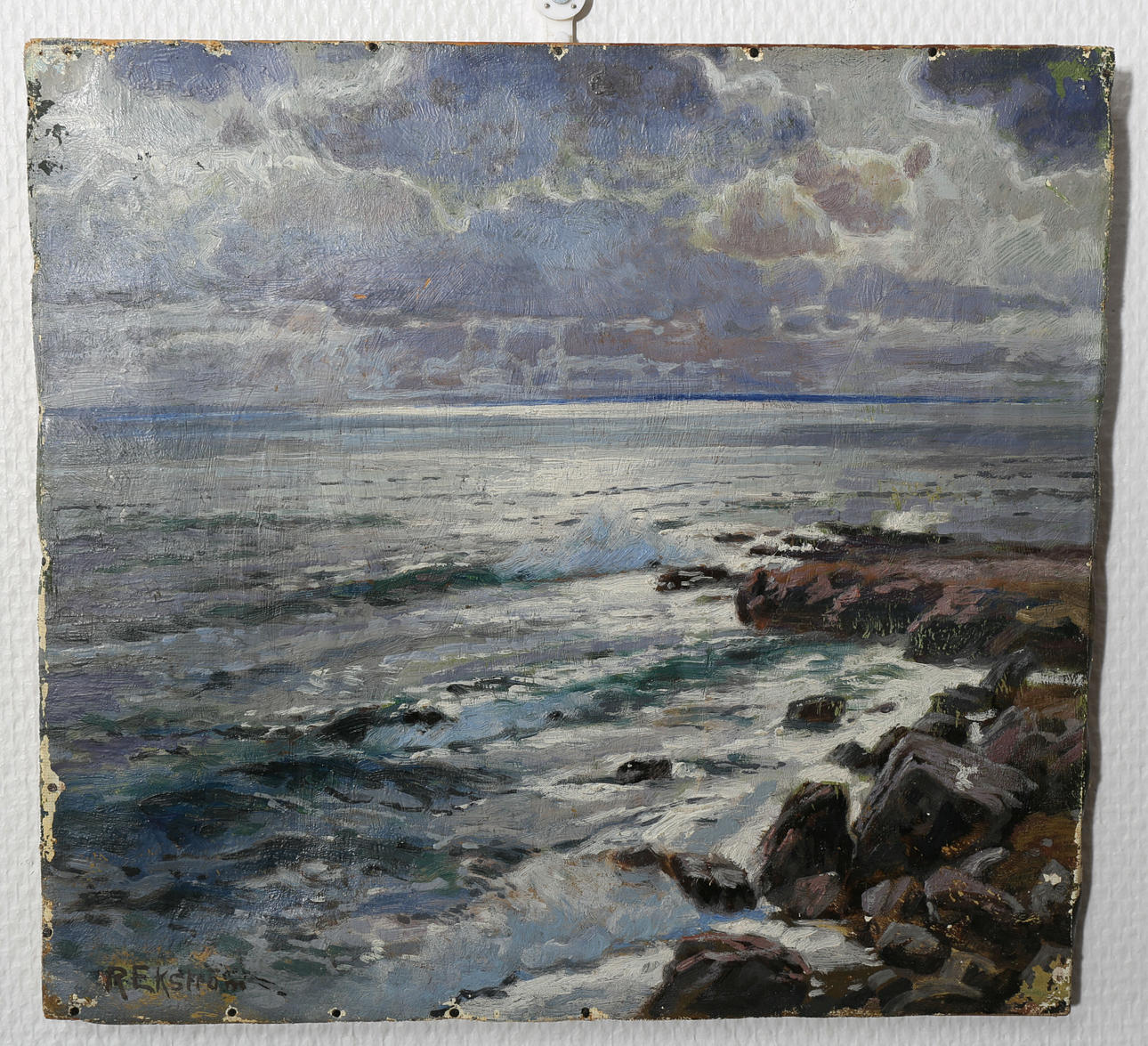 OIDENTIFIERAD KONSTNÄR. Utsikt över havet, signerad R Ekström, 1800-1900-tal.