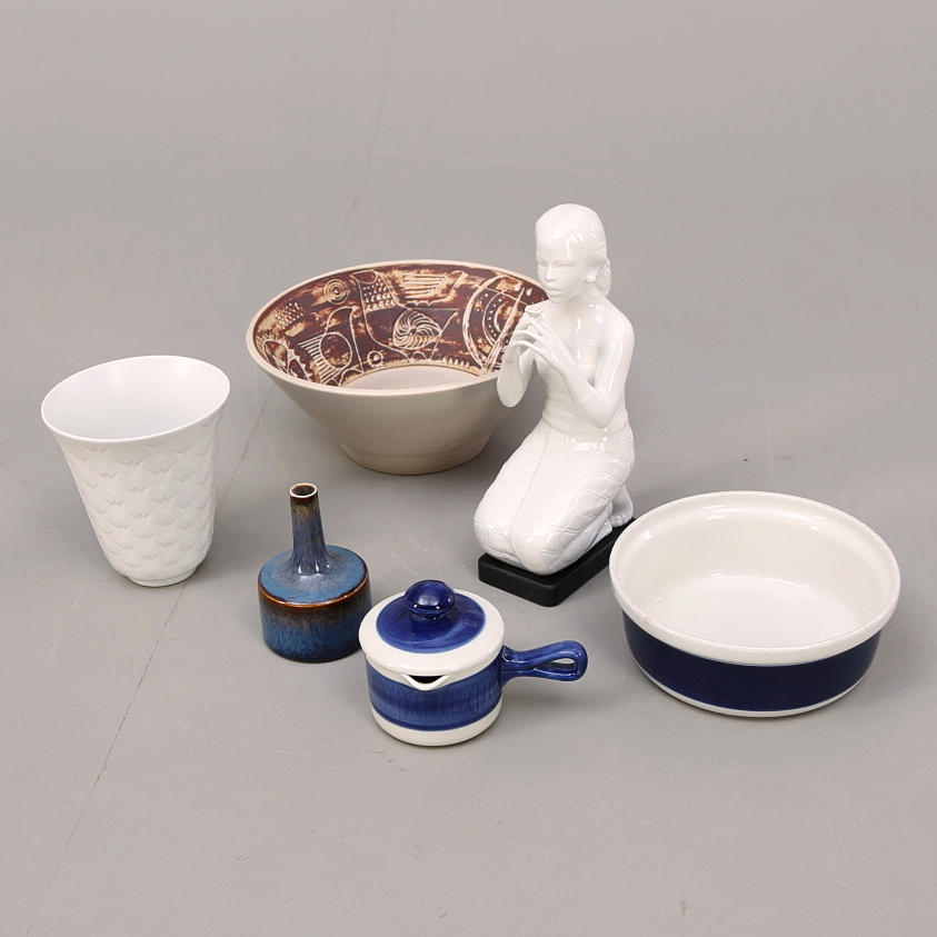 KERAMIKFÖREMÅL, 6 st, Rörstrand, Nylund, Stålhane, Alberius.