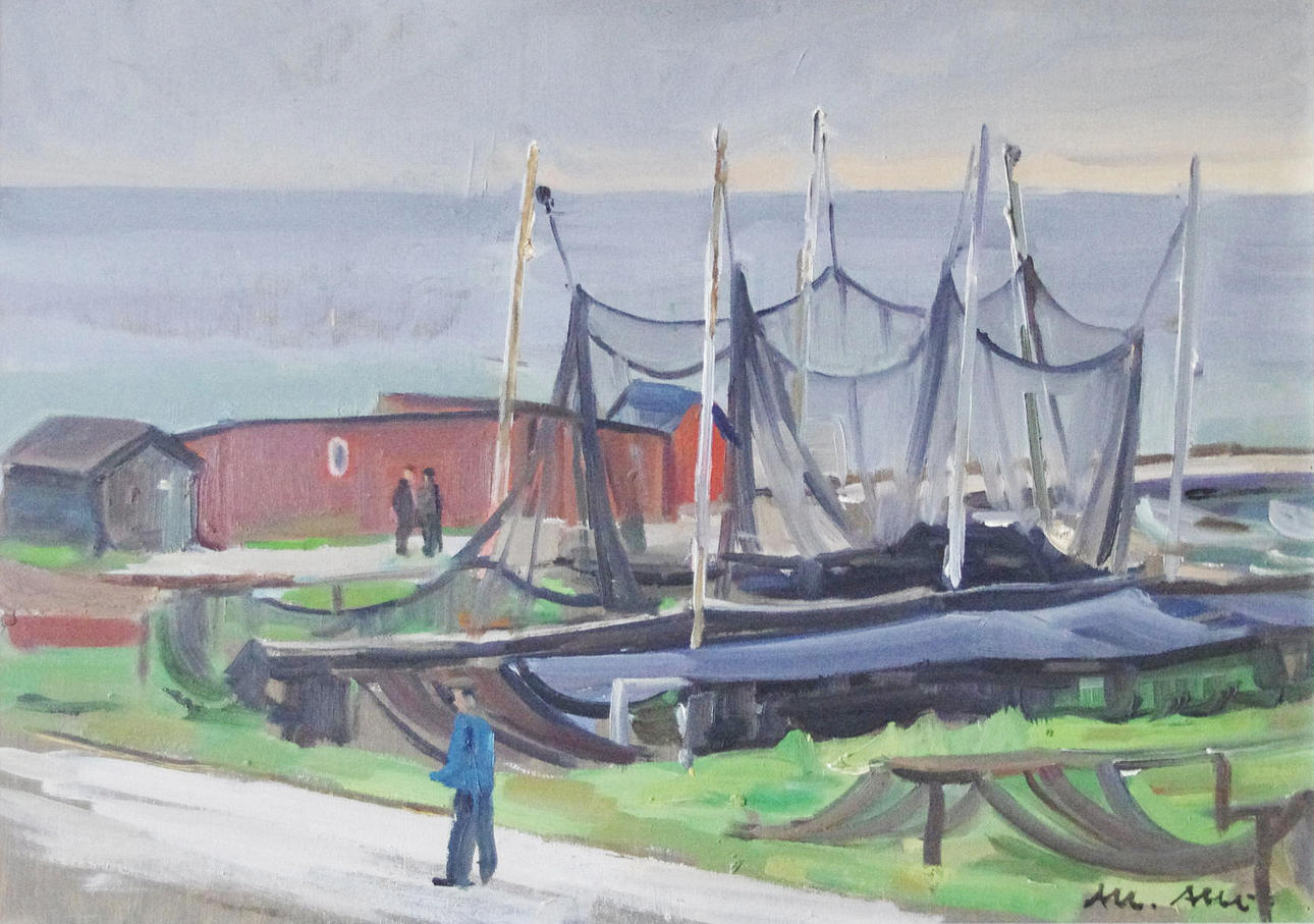 ALBERT ABBE. Fiskeläge, olja på pannå, signerad Alb. Abbe.