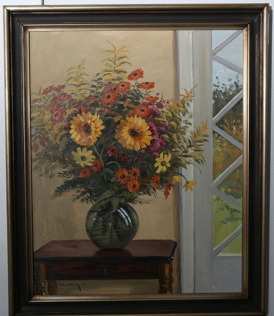 KARL LUNDBORG. Olja på duk, Blomsterstilleben, signerad K Lundborg, daterad -43.