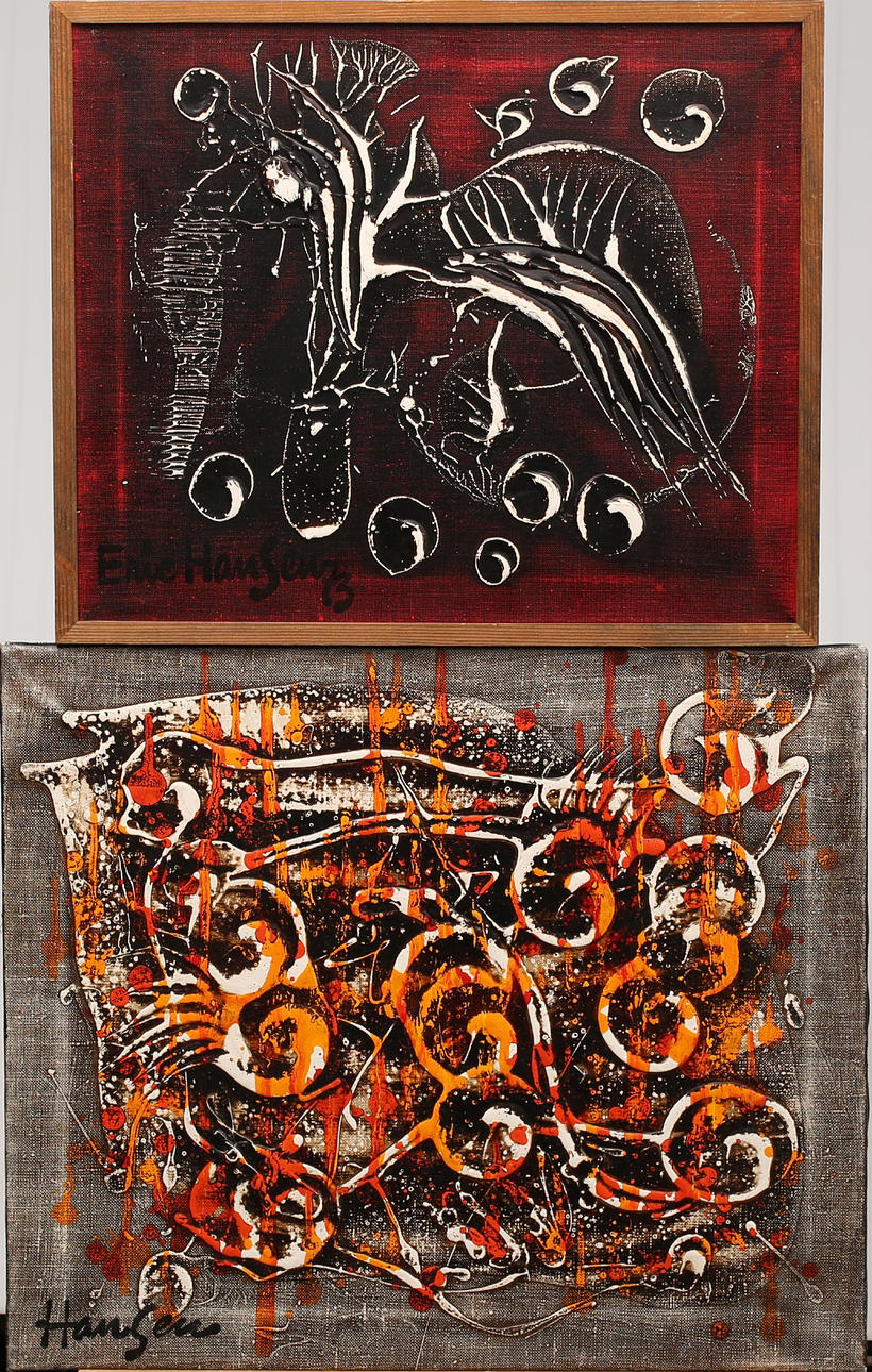 ERIC HANSEN. Oil on canvas, compositions, signed, one dated-73.