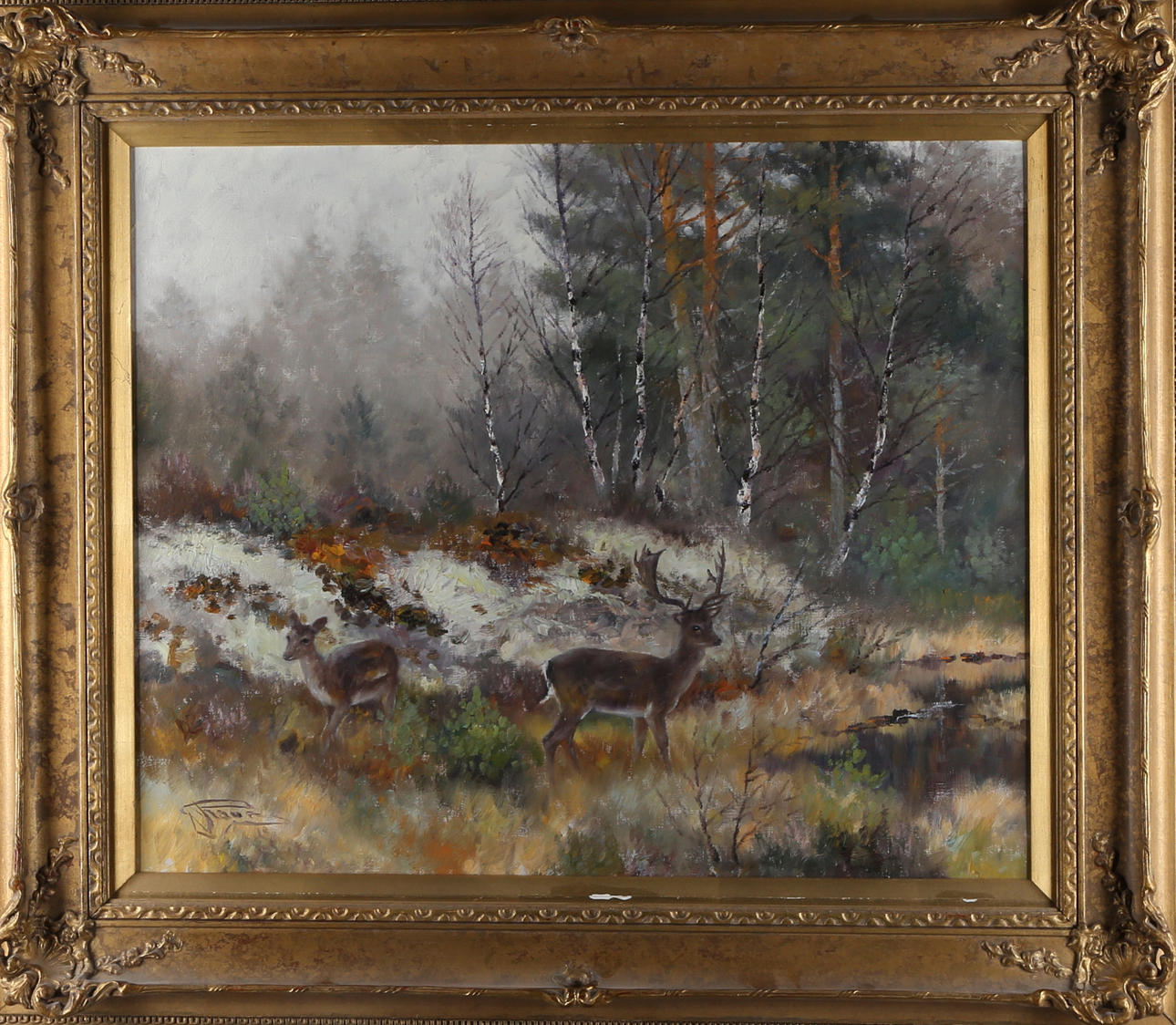 JOHANNES RAVN. Dovhjort i Höstlandskap, olja på duk, signerad J Ravn.