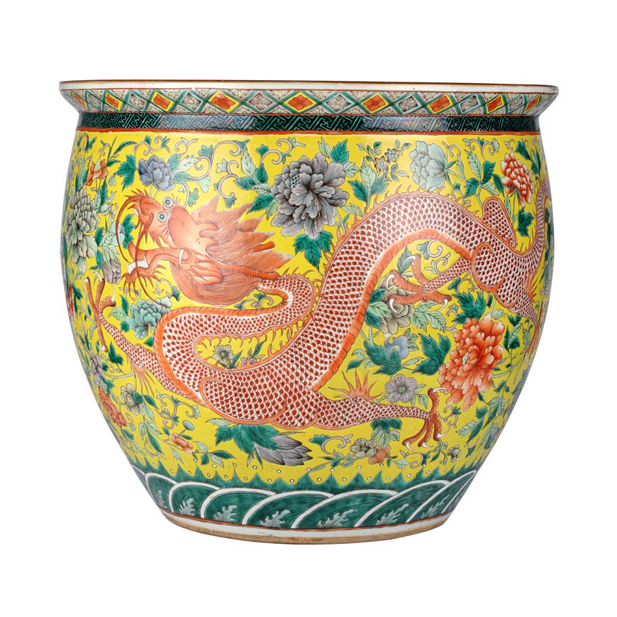 FISK SKÅL. Kina. 1800-tal. Höjd 47.5cm Diameter 53.5cm.