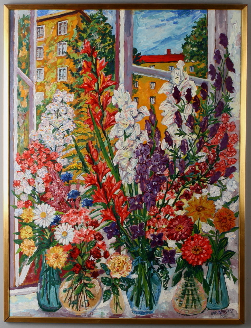 KARL DAHLQVIST. Blomsterstilleben, olja på pannå, signerad och daterad 1961.