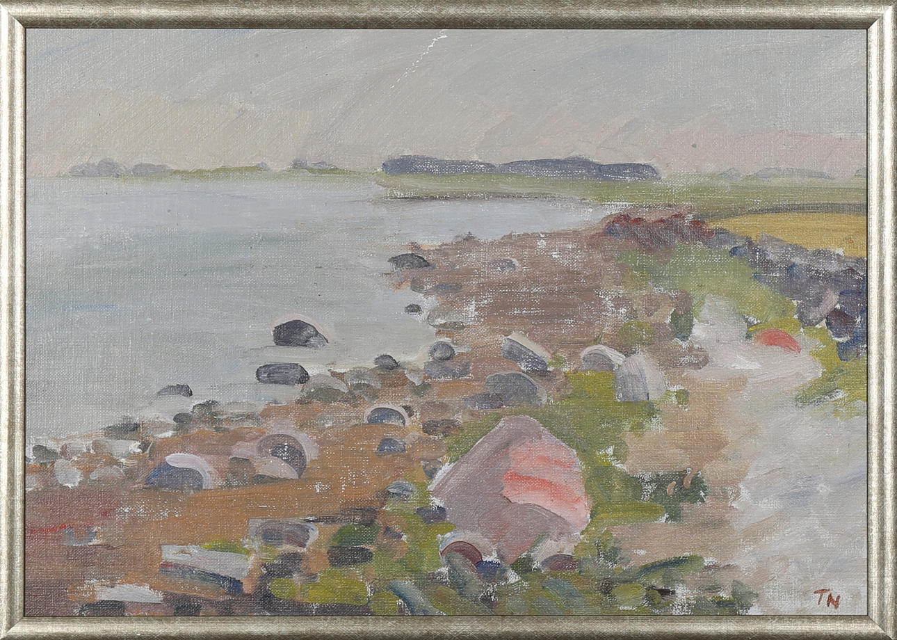 TAGE NILSSON. Kustmotiv från Öland, olja på pannå, signerad TN.
