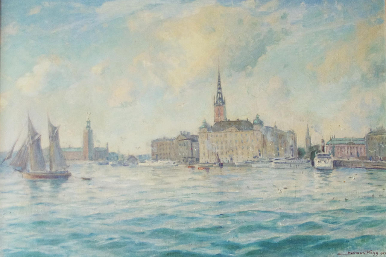 HERMAN HÄGG. Stockholmsmotiv, olja på duk, signerad 1947.