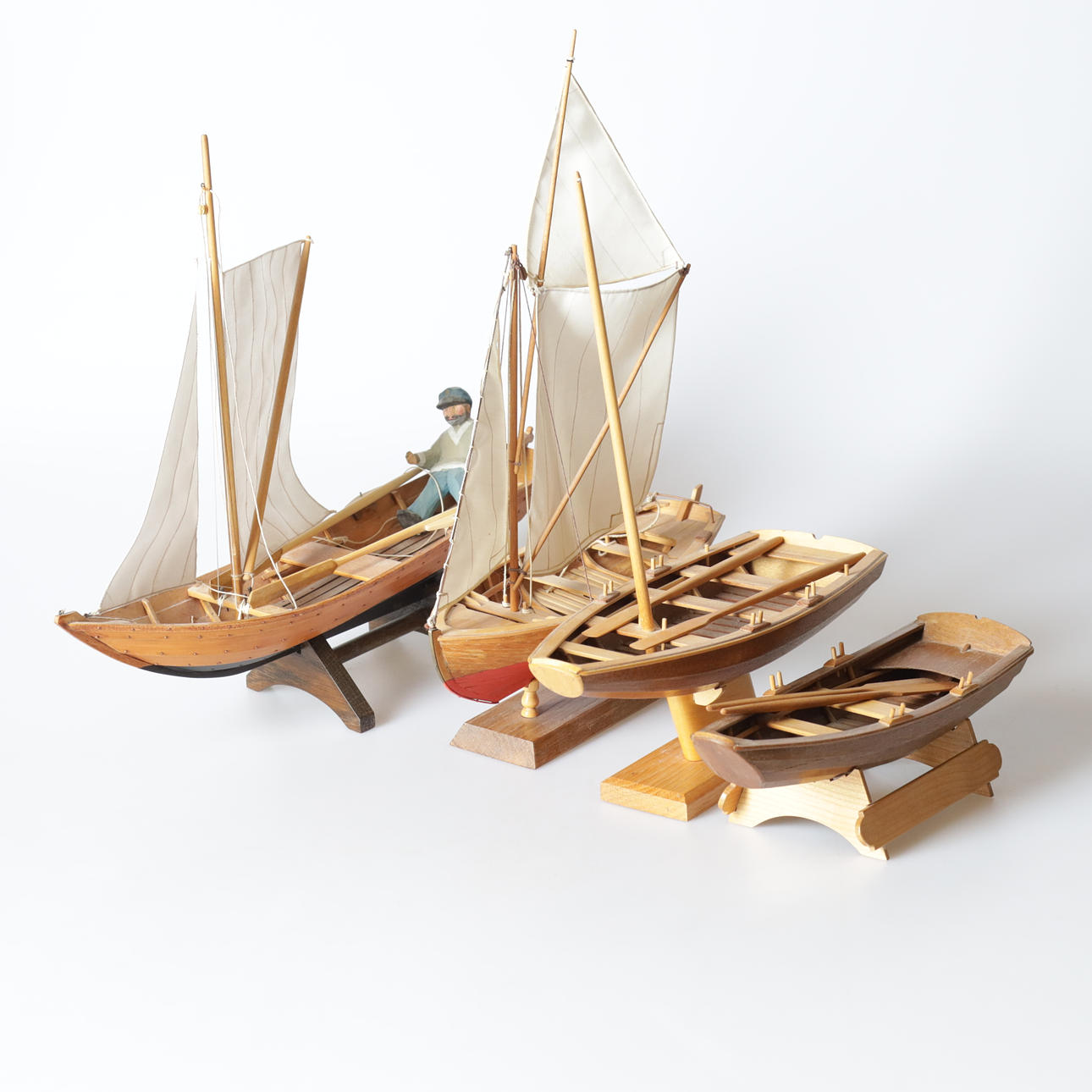 MODEL BOATS, 4 pcs, wood, 1900s.