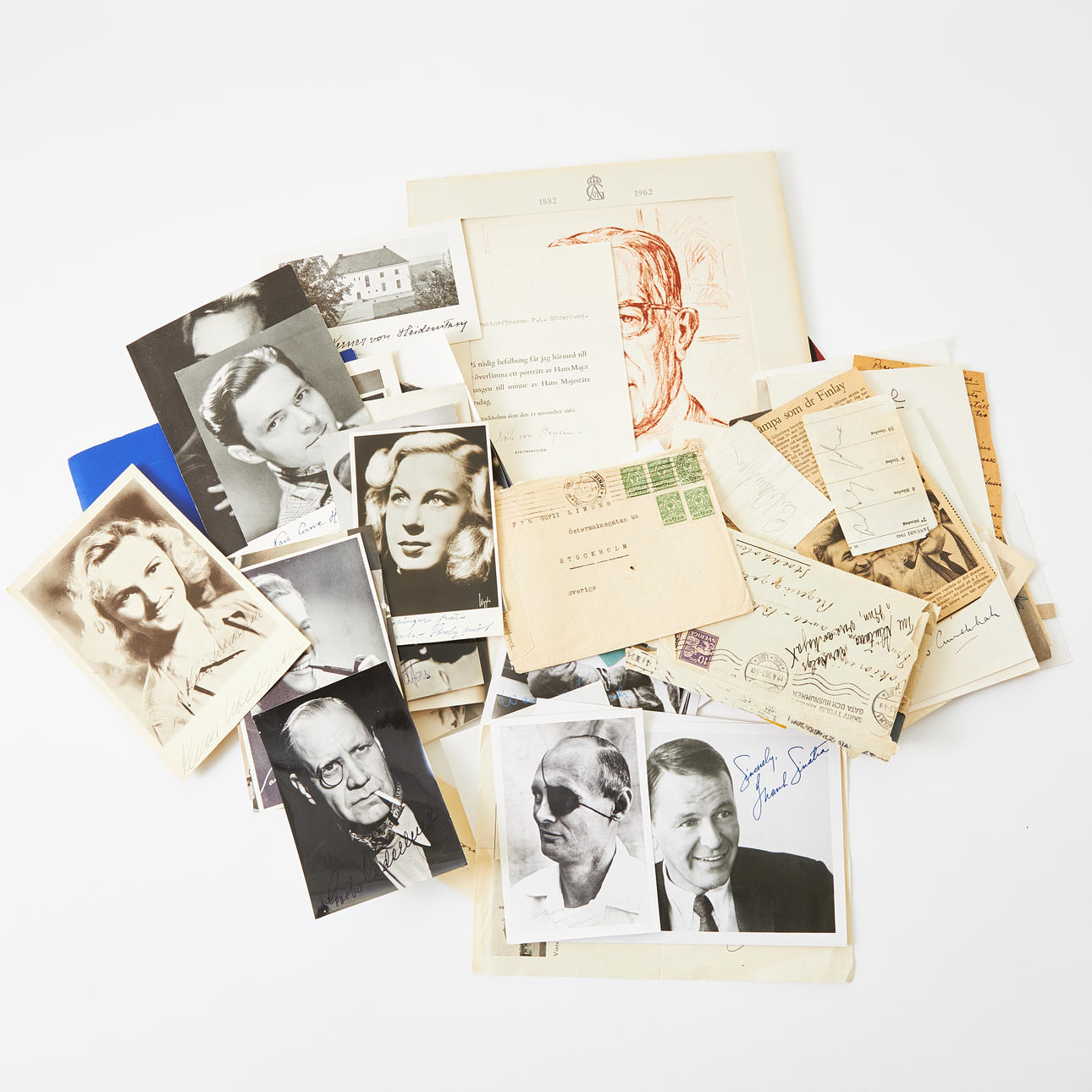 COLLECTION OF AUTOGRAPHS, approx. 50, i.a. Frank Sinatra, Gene Kelly, Birgit Nilsson, Selma Lagerlöf.