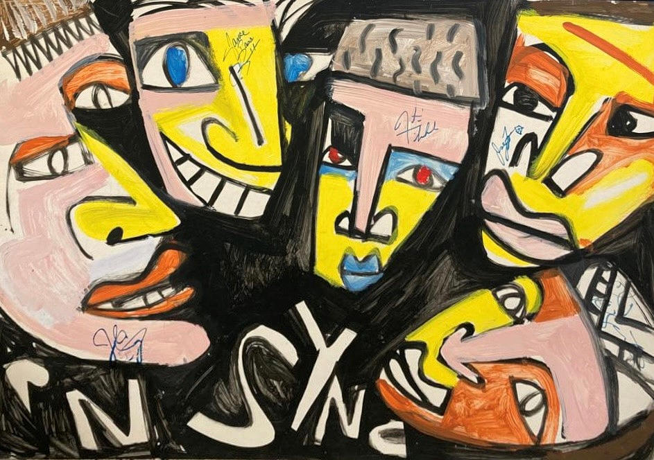 NSYNC JUSTIN TIMBERLAKE. handgemaltes Portrait mit Autogrammen.