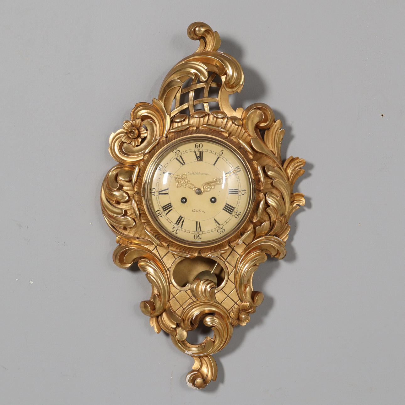 WALL CLOCK, CA Paterson, Gothenburg, rococo style, gilt.