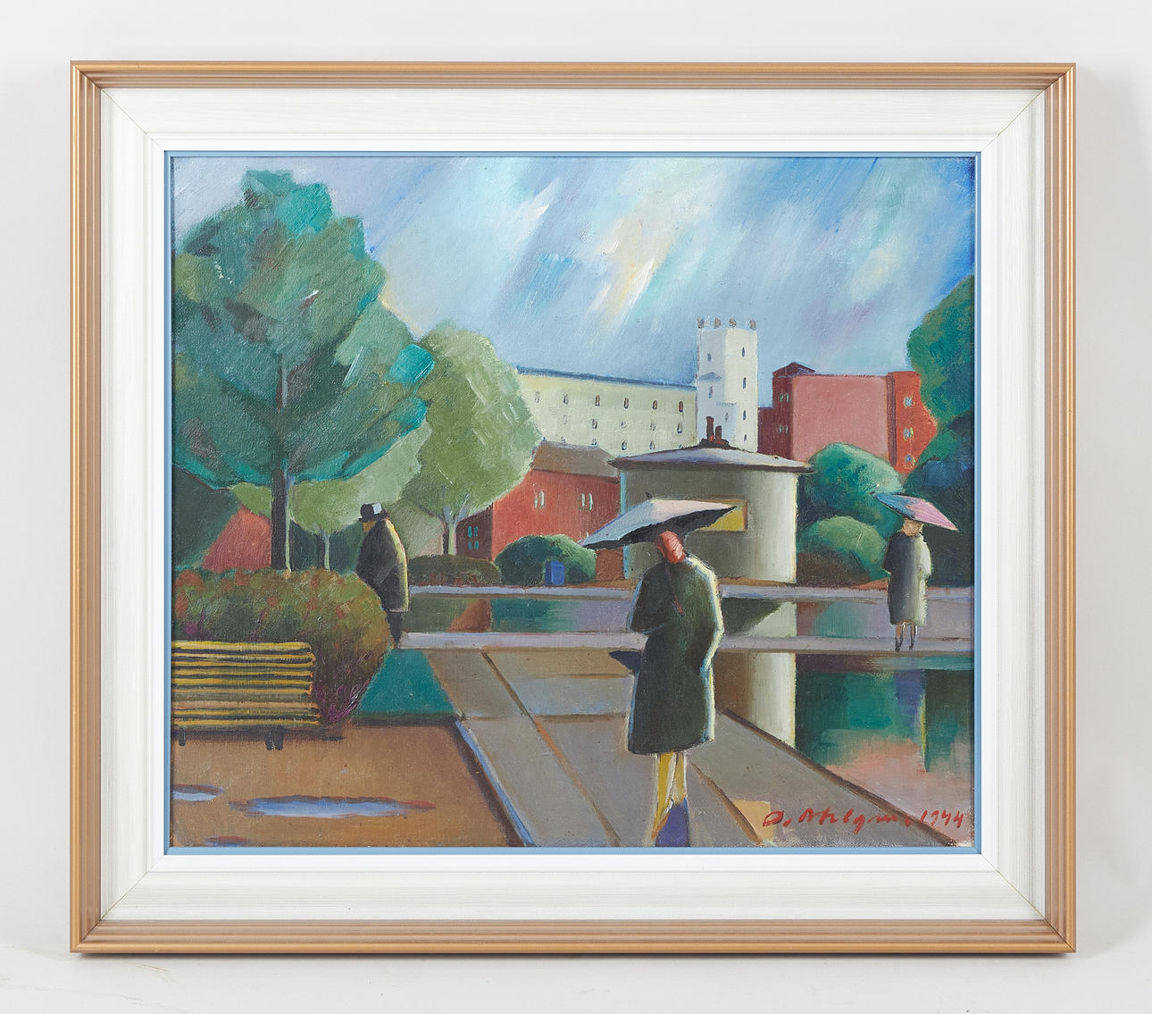 OLAVI AHLGREN. Rain shower, signed and dated 1944, oil on canvas.