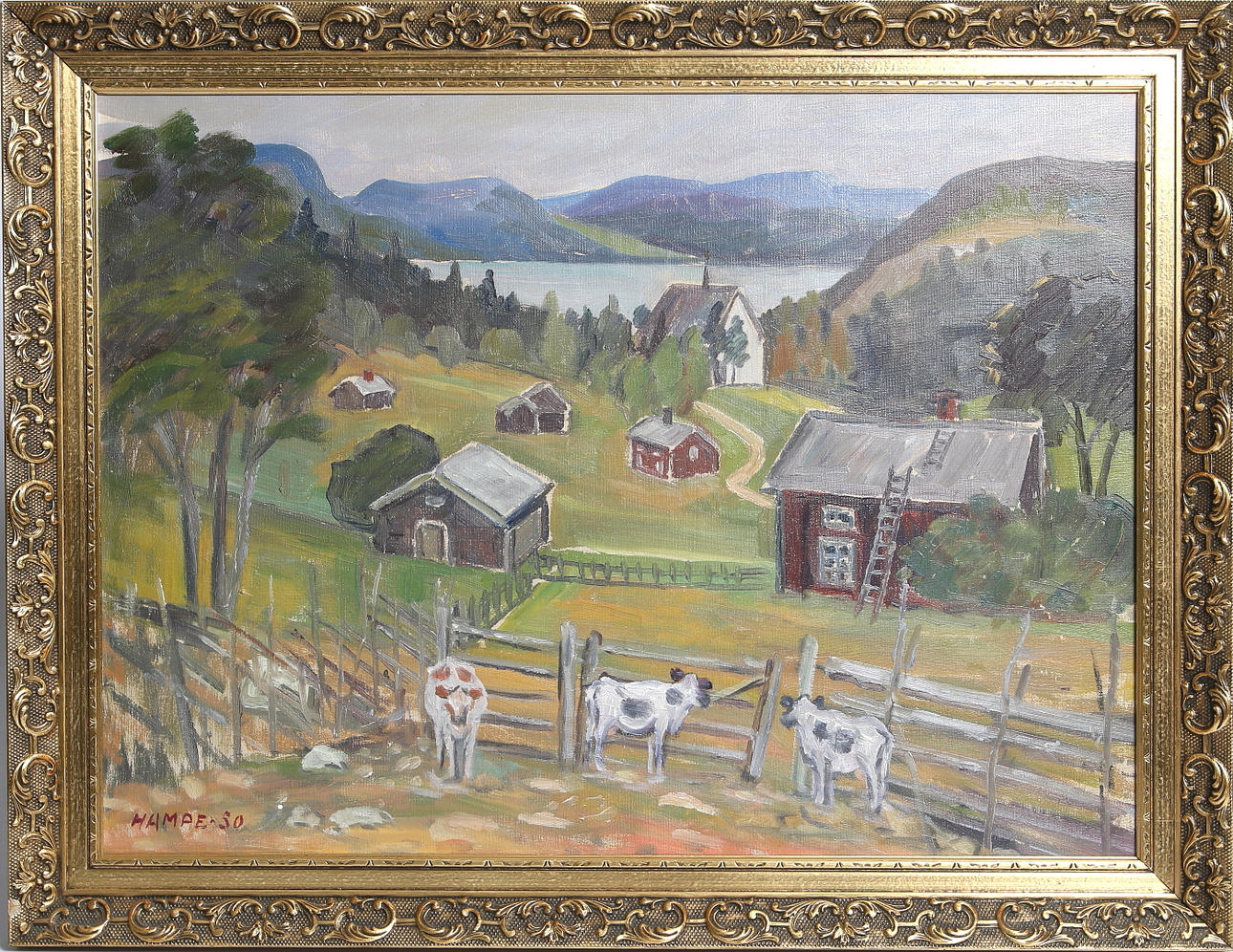 HAMPE SVANBERG. Motiv av Fäbod, olja på duk, signerad och daterad -50.