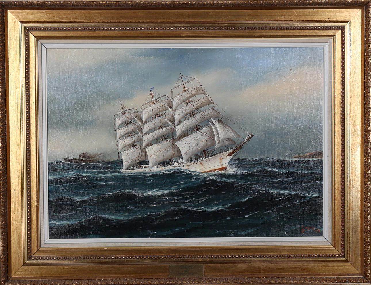 A GREGOR HELLBERG. Segelfartyget "Libertad", olja på duk, signerad Gregor -74.