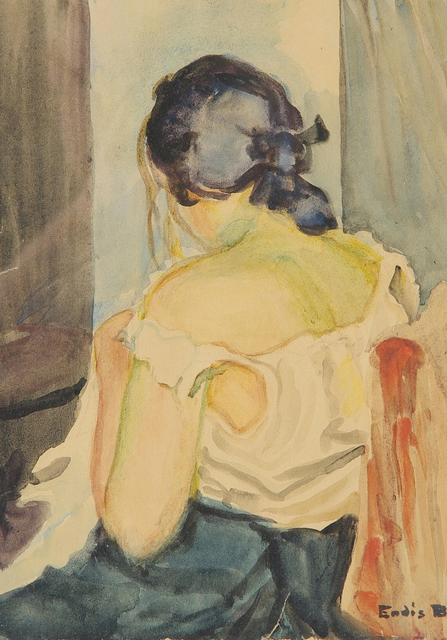 ENDIS BERGTSTRÖM. Kvinnostudie, akvarell, signerad Endis B.
