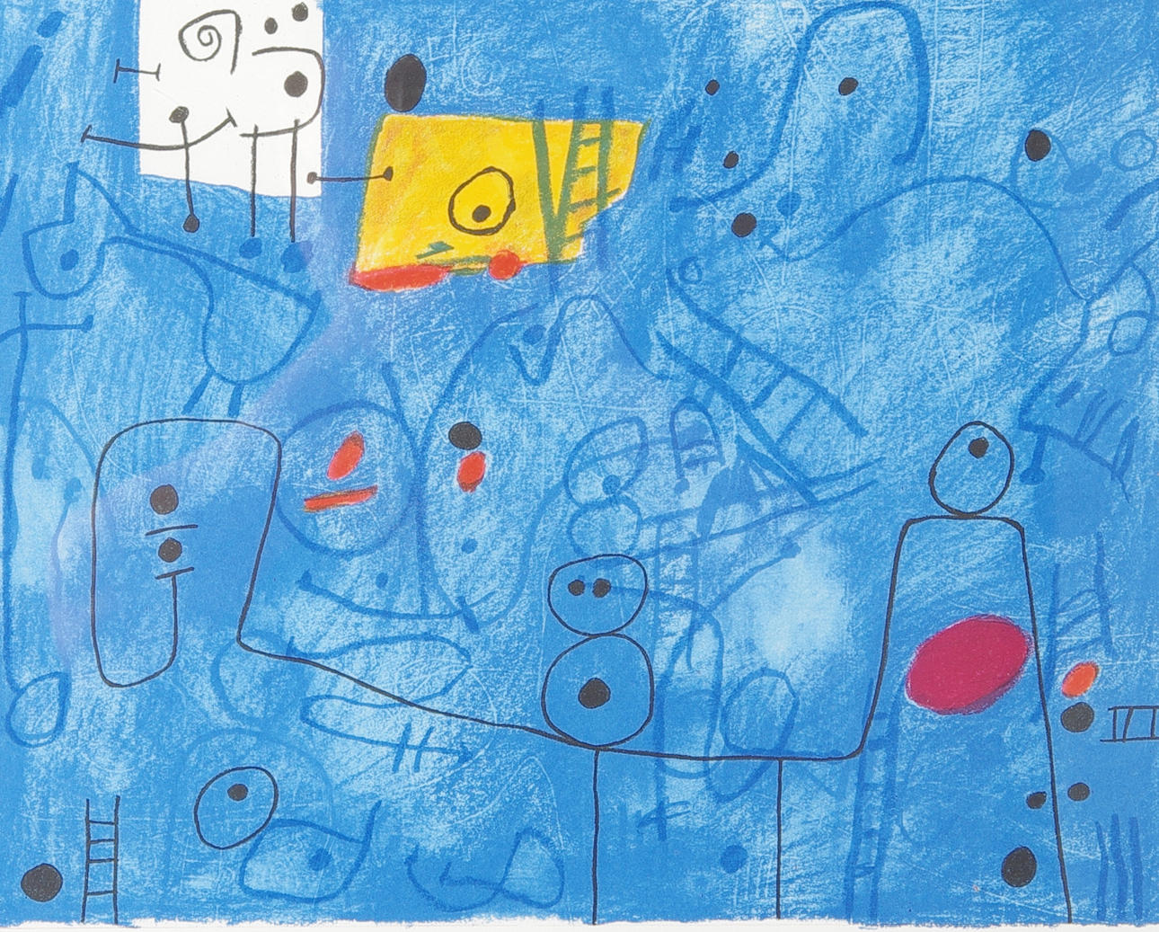 OIDENTIFIERAD KONSTNÄR. "....mellan månen och dig..... i kärleksmötet...", färglitografi, otydligt signerad.