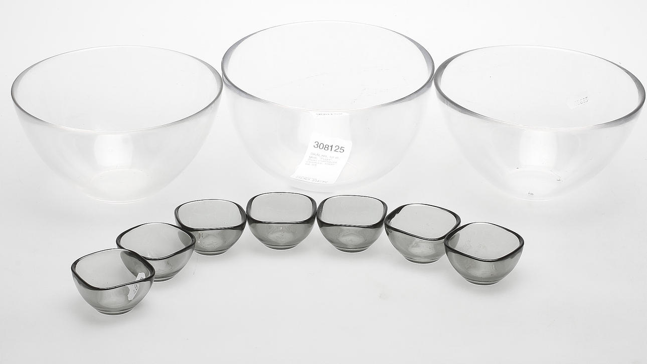 SKÅLAR, 10 st, glas, "Fuga", Sven Palmqvist, Orrefors, 1900-tal.