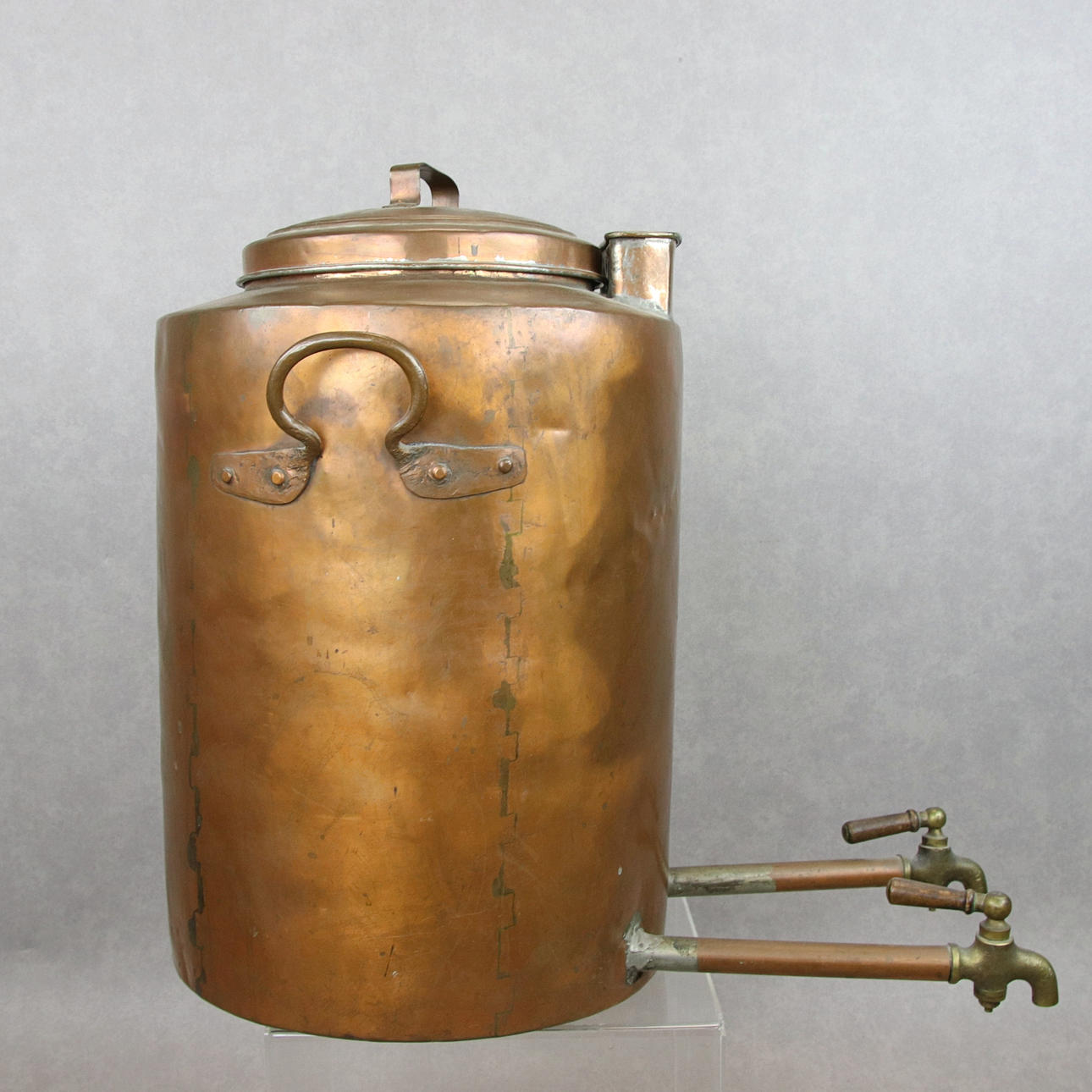 COFFEE BREWER/CISTERN, copper, two taps, fabric filter, late 1800s.