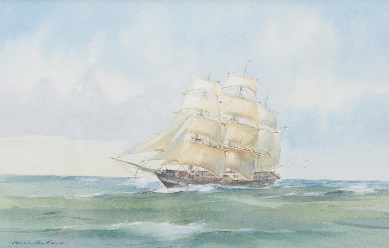 DENNIS JOHN HANCERI. Sailing ship, watercolor, signed.