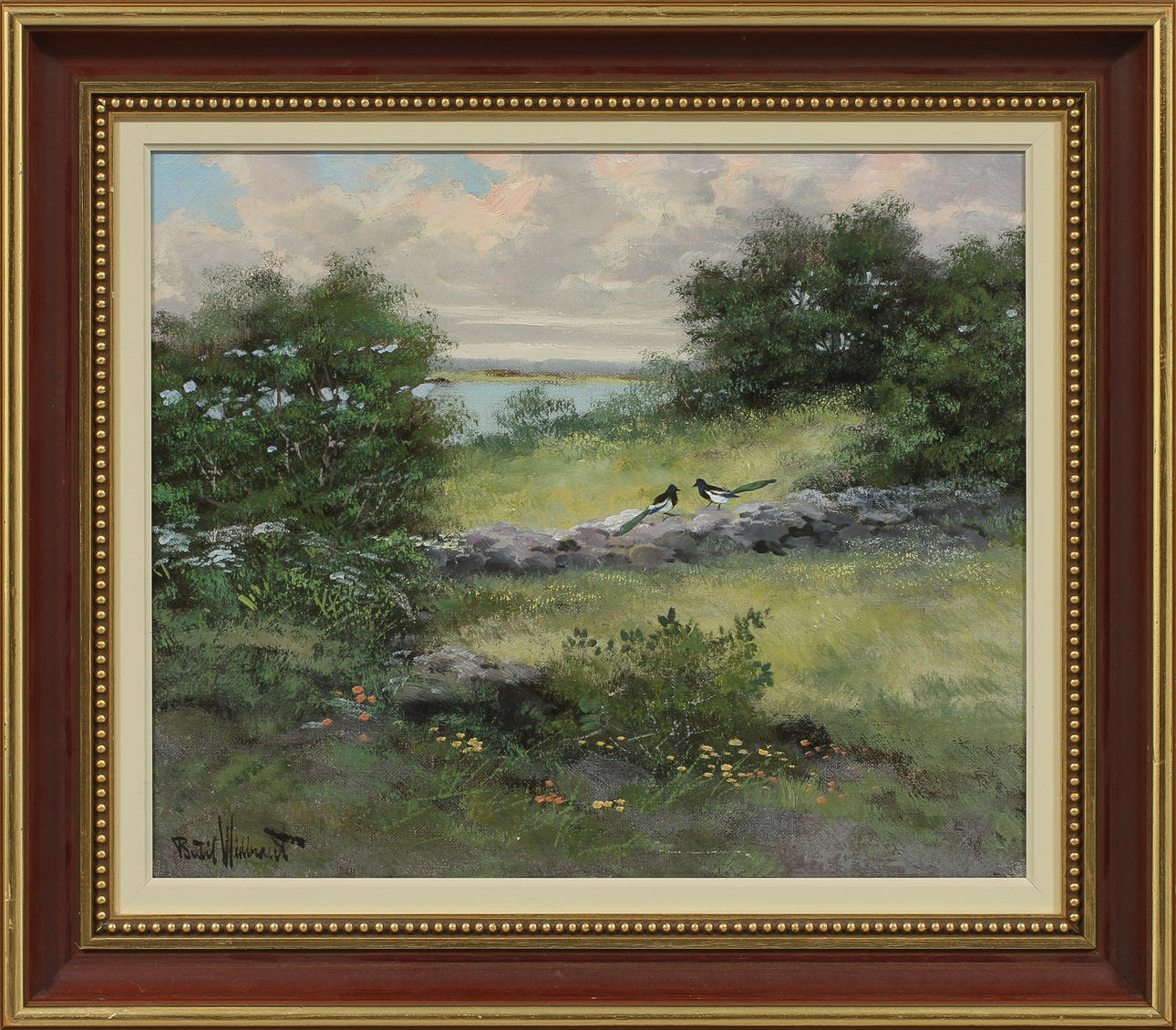 BERTIL WIDBRANDT. Landskapsbild med skator, olja på duk, signerad.