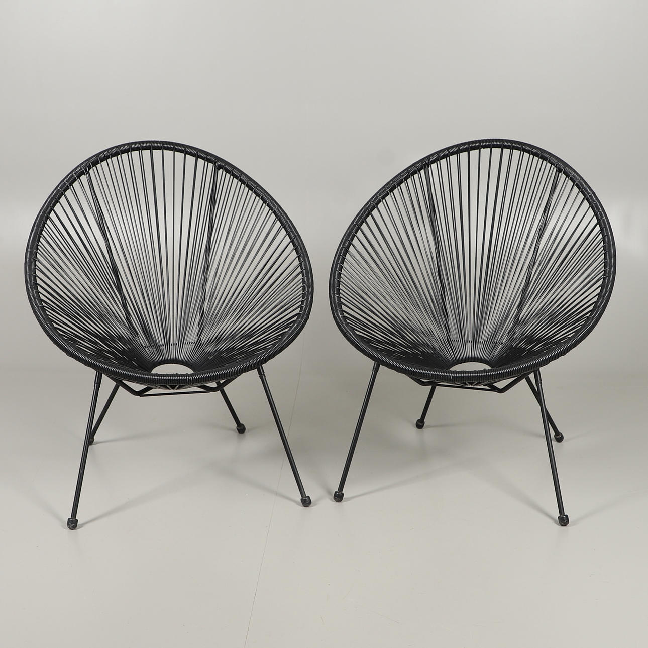 A PAIR OF STRING PATIO CHAIRS.